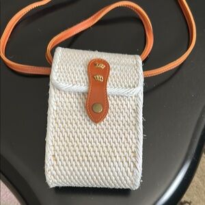 Chic Woven Crossbody Bag with Tan Strap